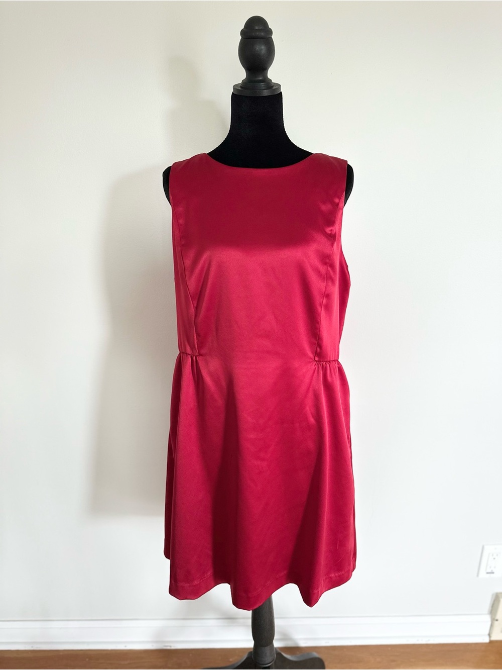 GAP Sleeveless Satin Mini Dress in Deep Red with Pockets